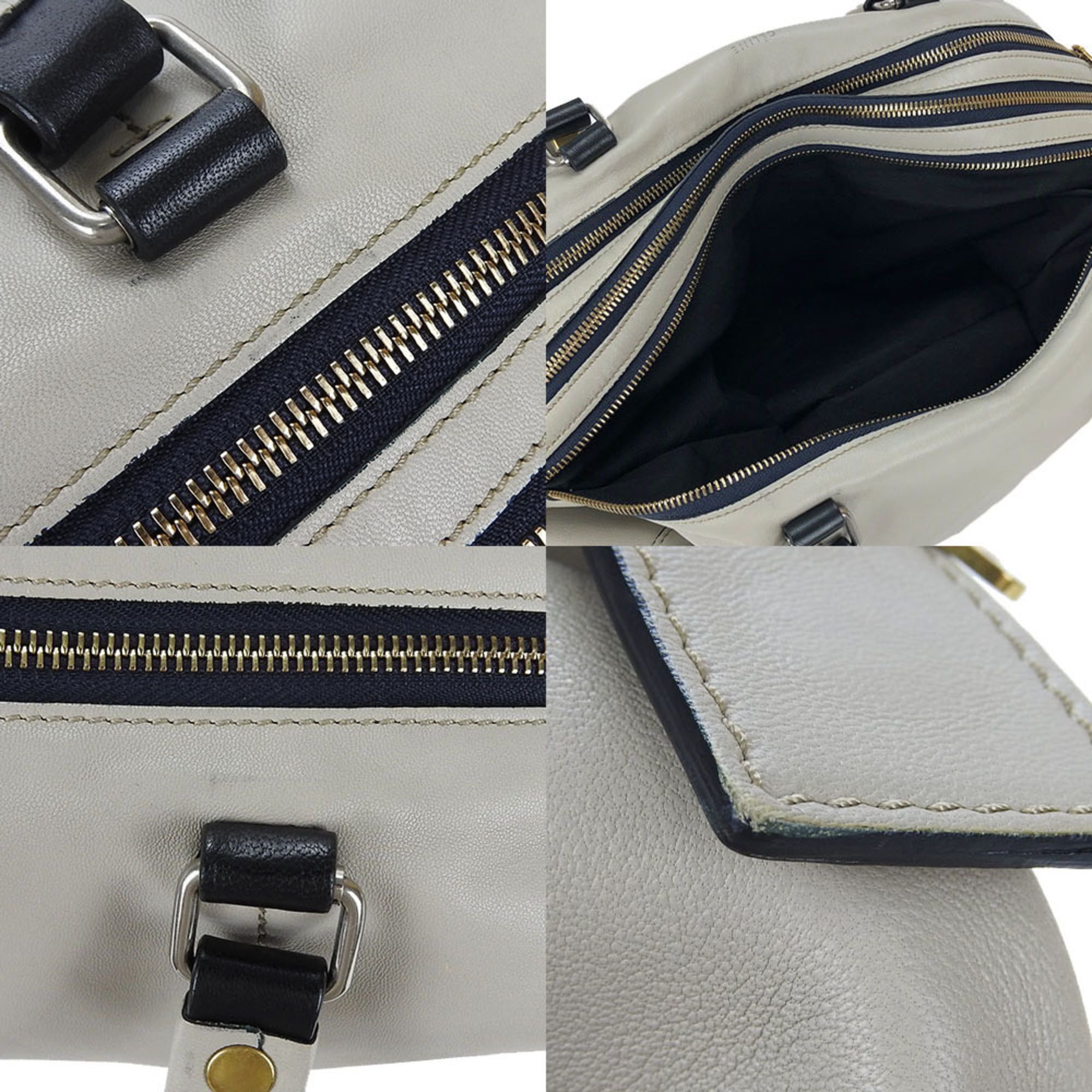 Celine Light Gray Leather Boston Bag Handbag