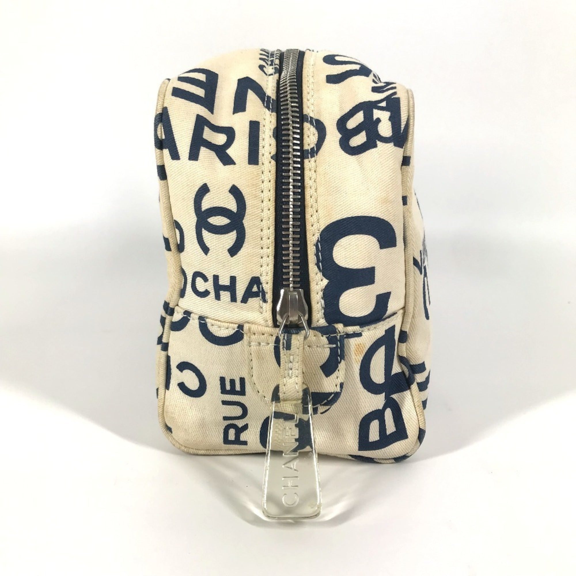 Chanel Navy White Canvas Clutch Bag