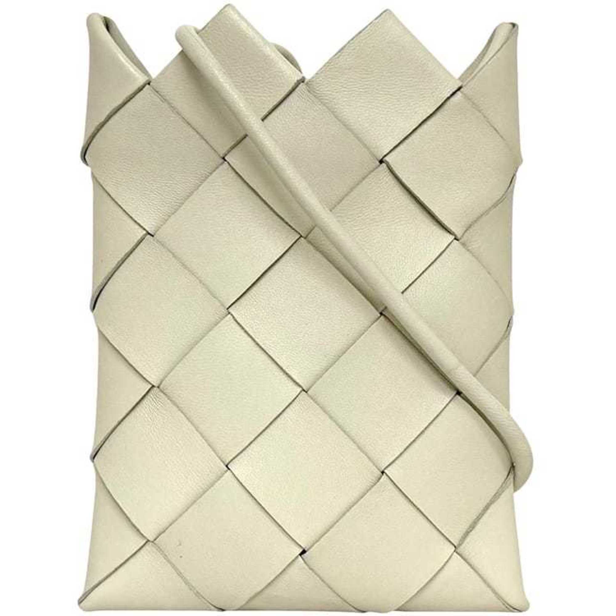 Bottega Veneta Intrecciato White Leather Pochette Shoulder Bag