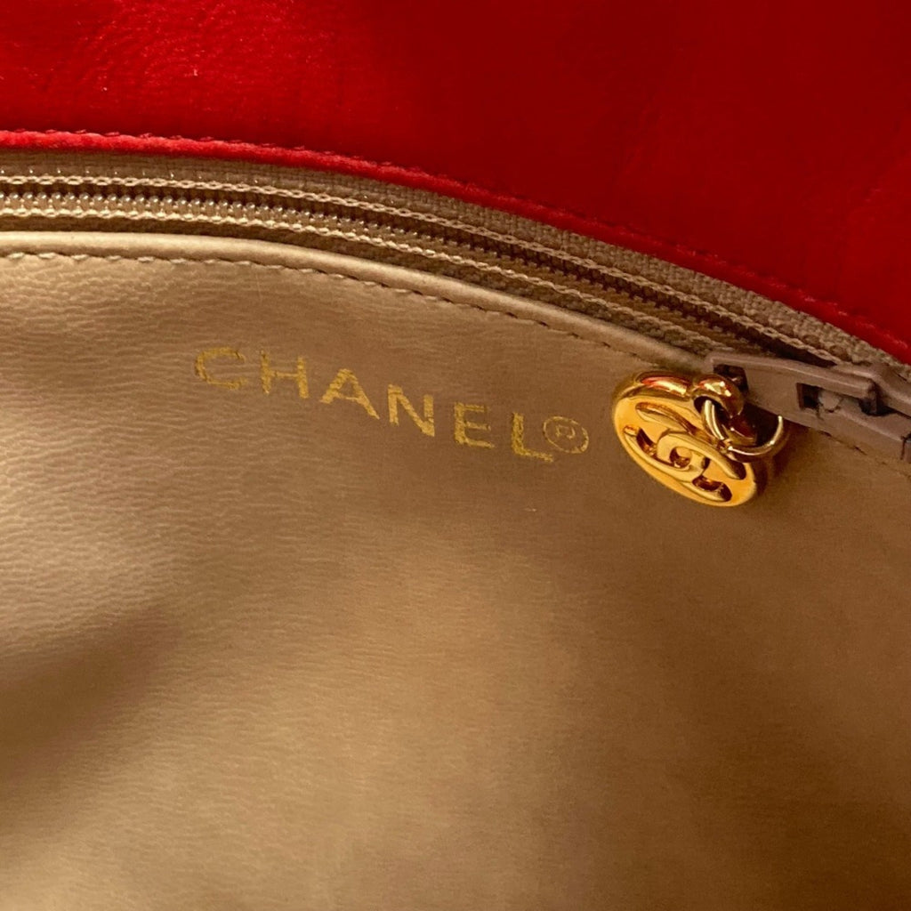 Chanel Red Color Satin Leather Shoulder Bag Tote Bag