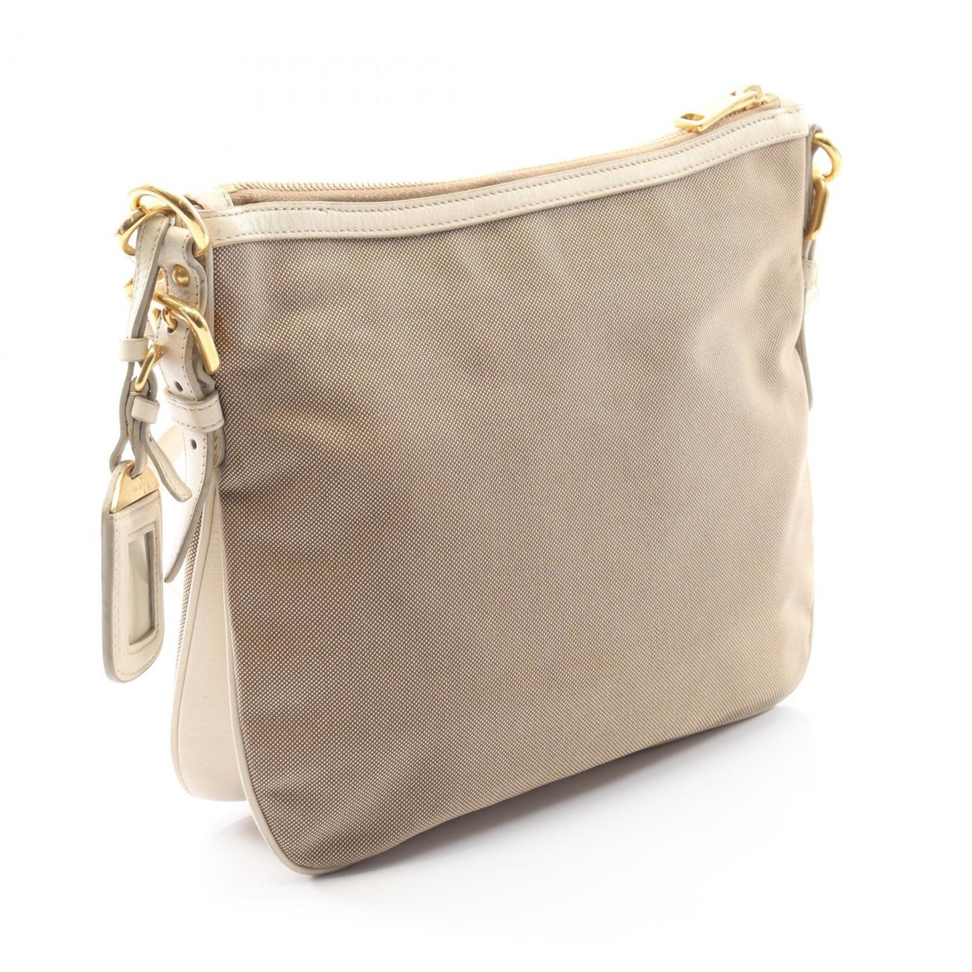 Prada Brown Ivory Canvas Leather Shoulder Bag