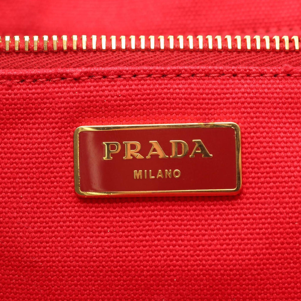 Prada Red Color Canvas Tote Bag