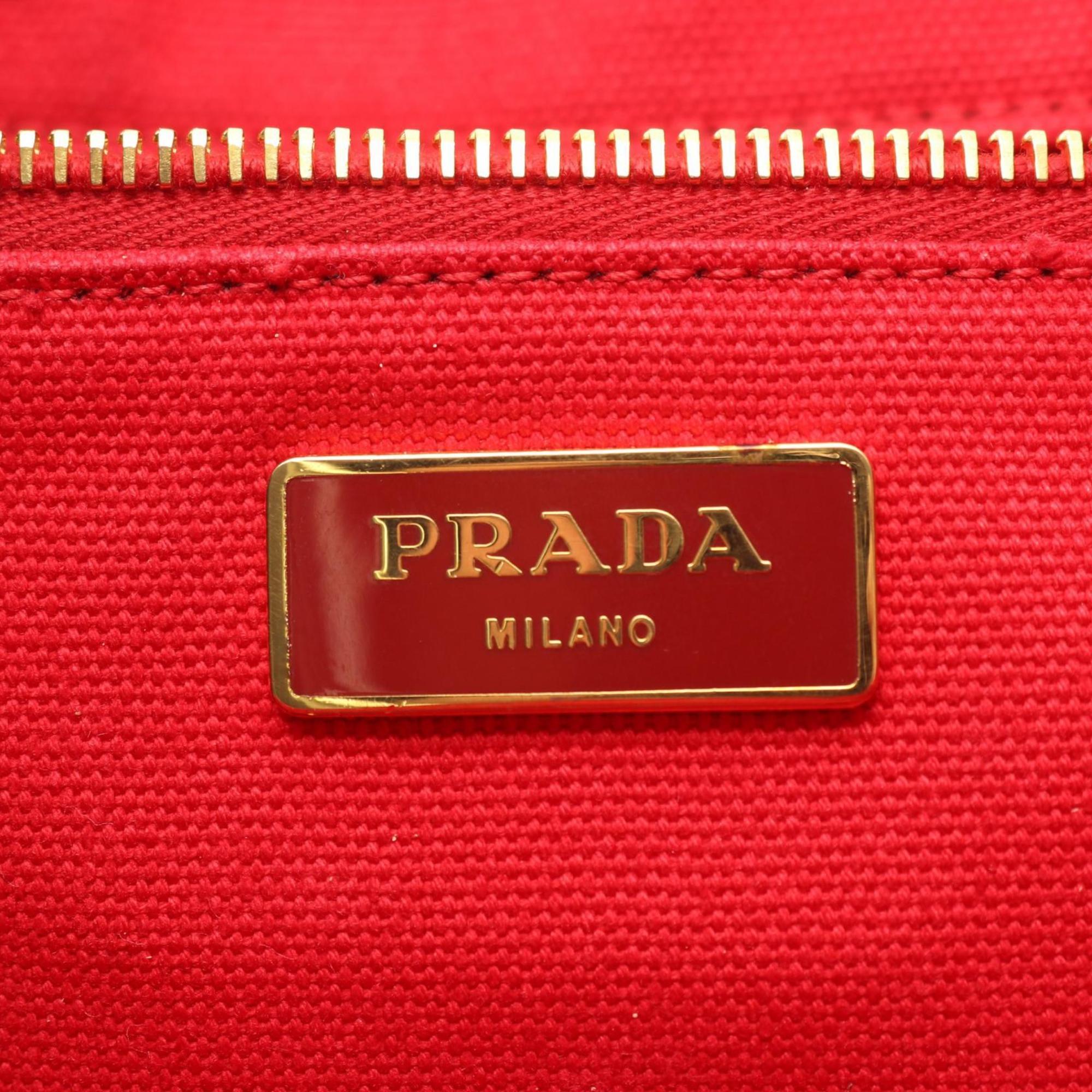 Prada Red Color Canvas Tote Bag