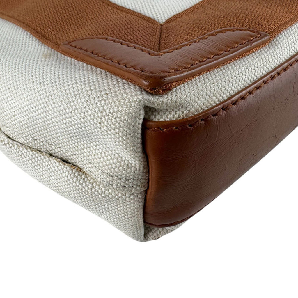 Balenciaga Brown Ivory Canvas Leather Handbag Shoulder