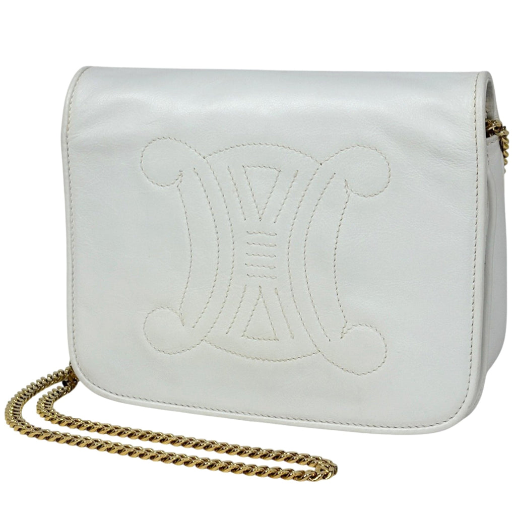 Celine White Leather Shoulder Bag
