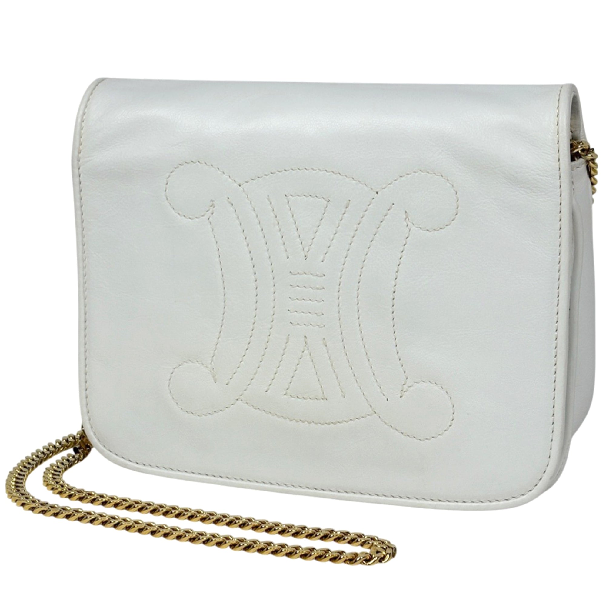 Celine White Leather Shoulder Bag