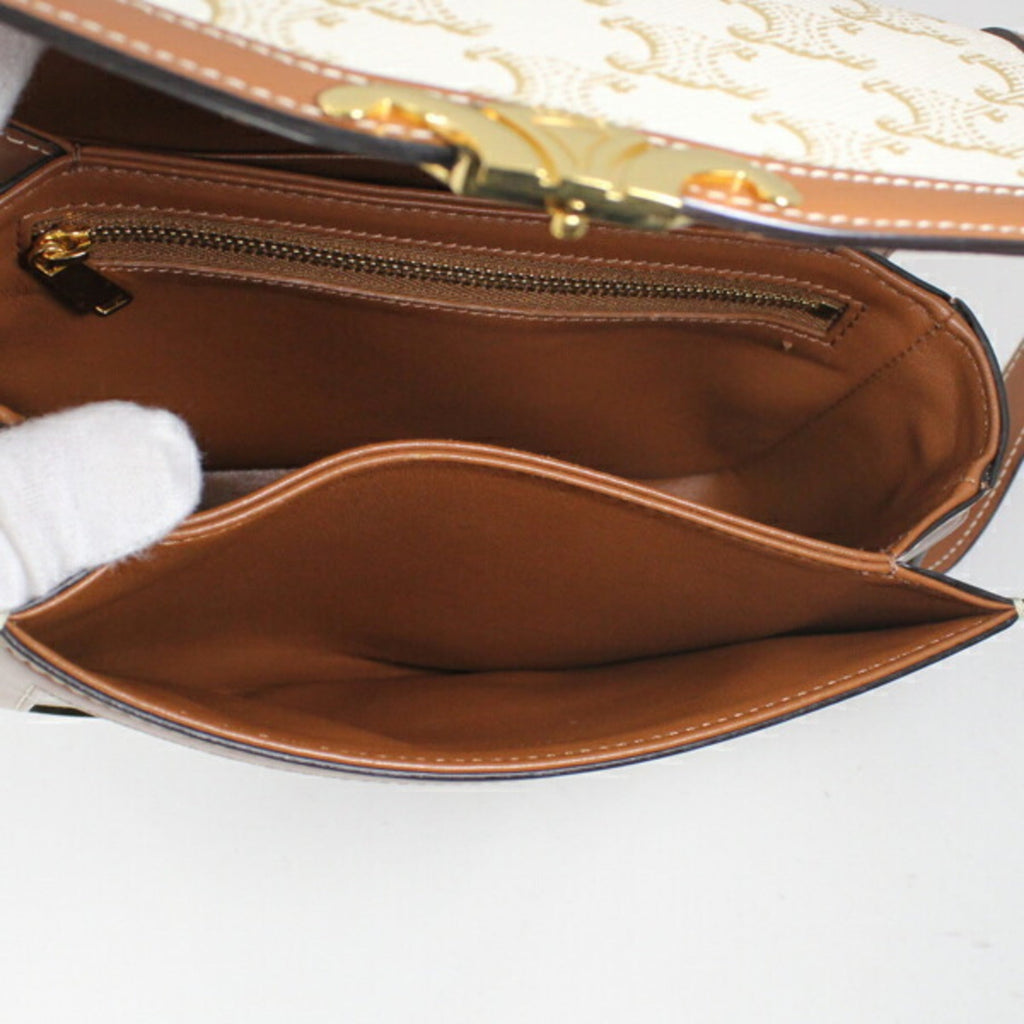 Celine Brown White Canvas Leather Shoulder Bag