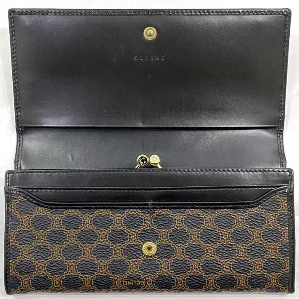 Celine Black Brown Pvc Leather Long Wallet (Bi-Fold)