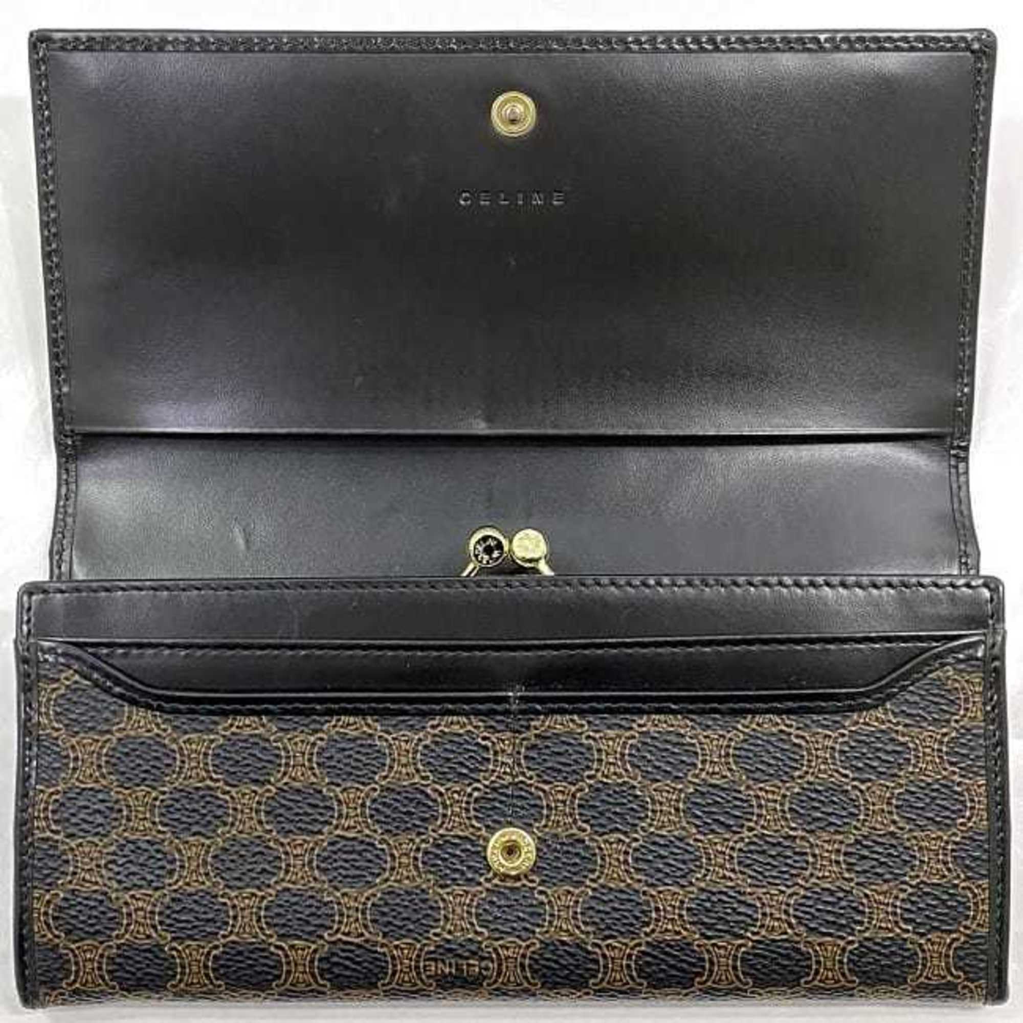 Celine Black Brown Pvc Leather Long Wallet (Bi-Fold)
