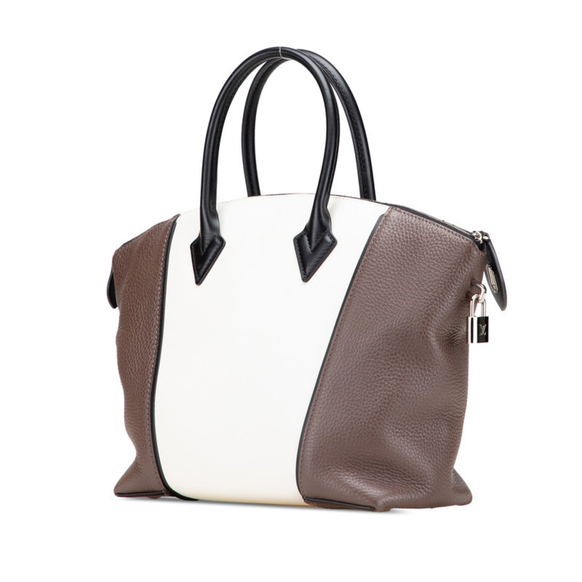 Louis Vuitton Dark Brown Off-White Leather Handbag
