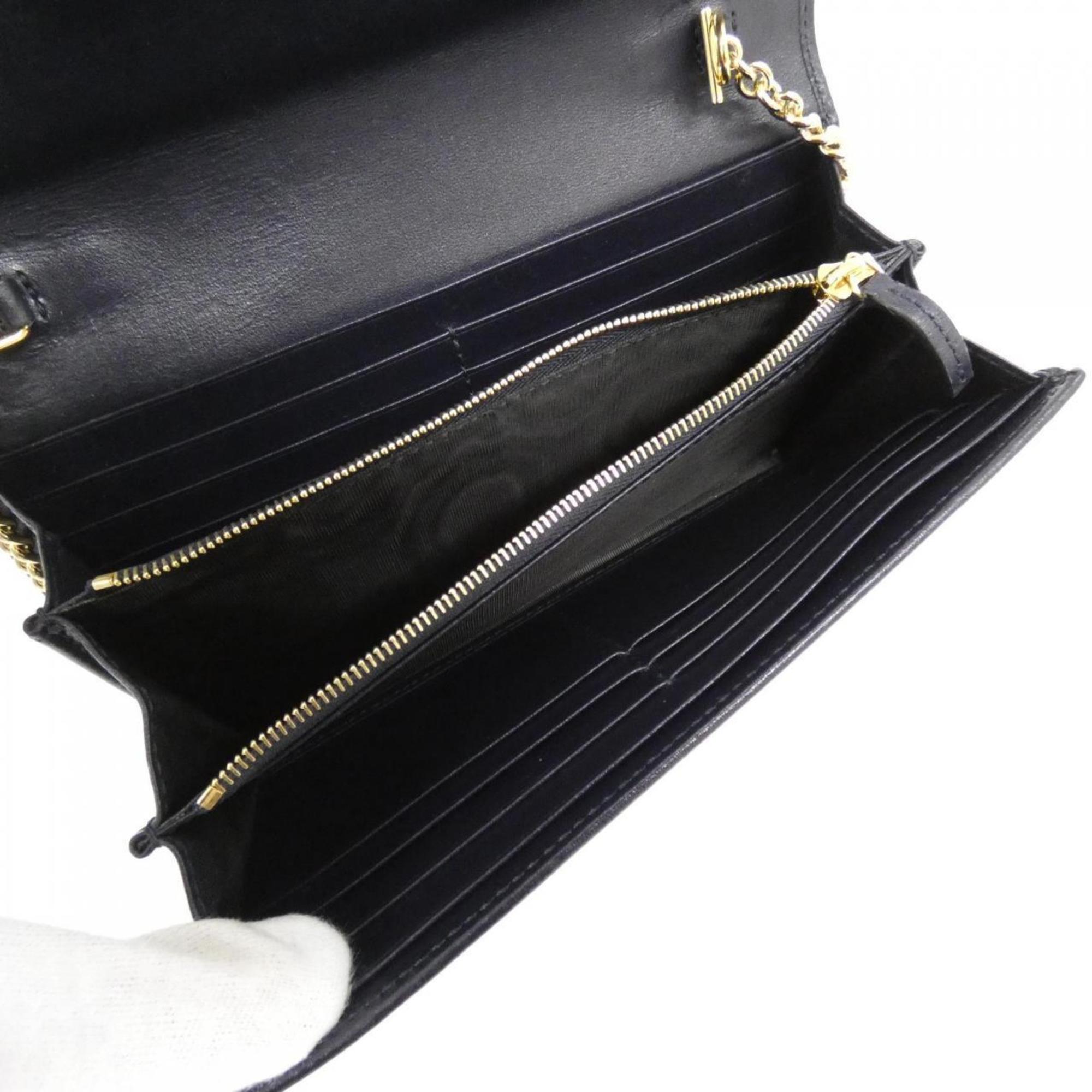 Gucci Beige Navy Canvas Leather Chain/Shoulder Wallet (Pre-Owned)