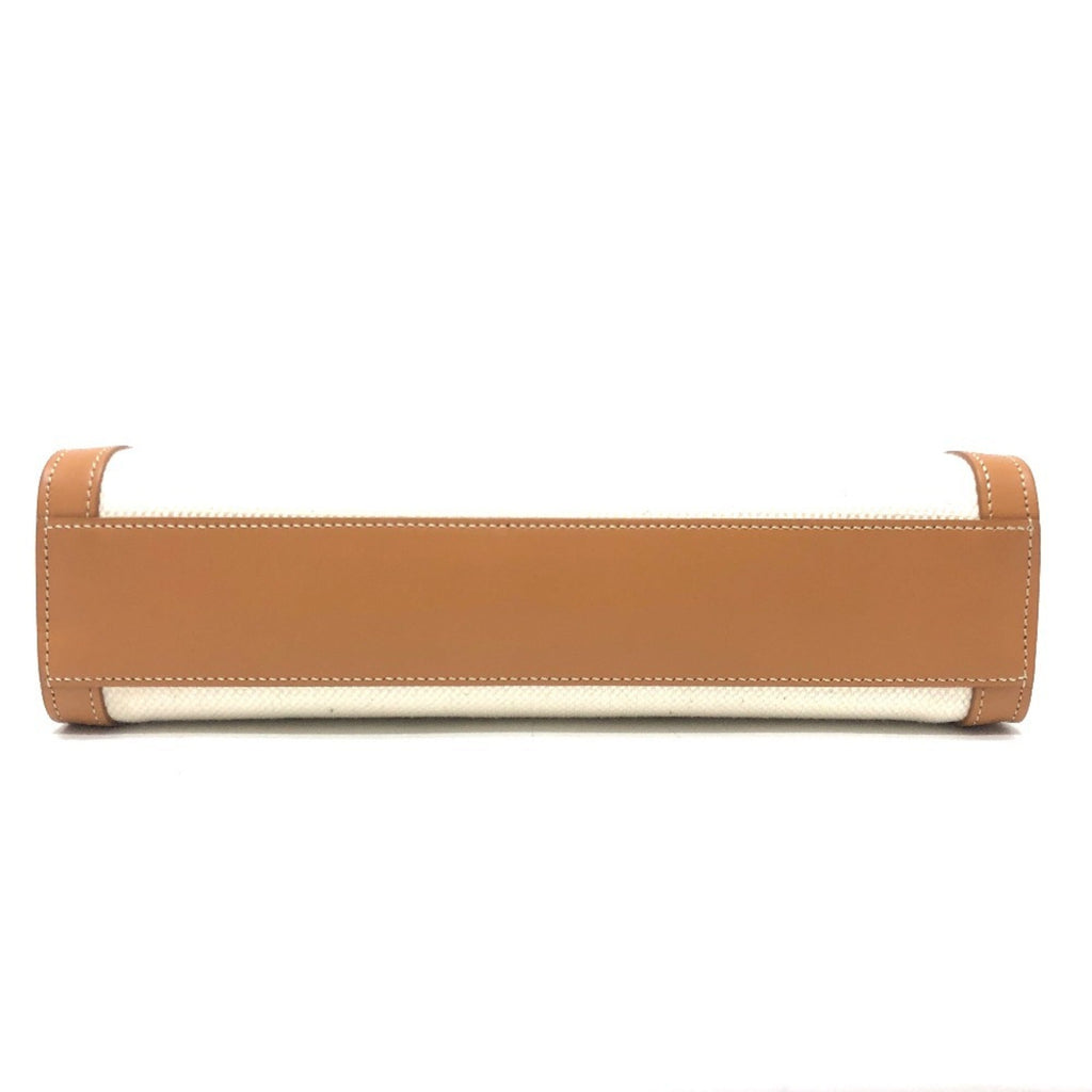 Celine Cabas Beige Brown Leather Canvas Handbag Shoulder Bag Tote Bag
