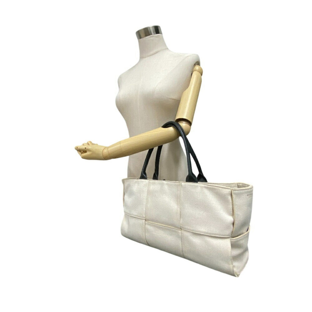Bottega Veneta Ivory Canvas Leather Handbag