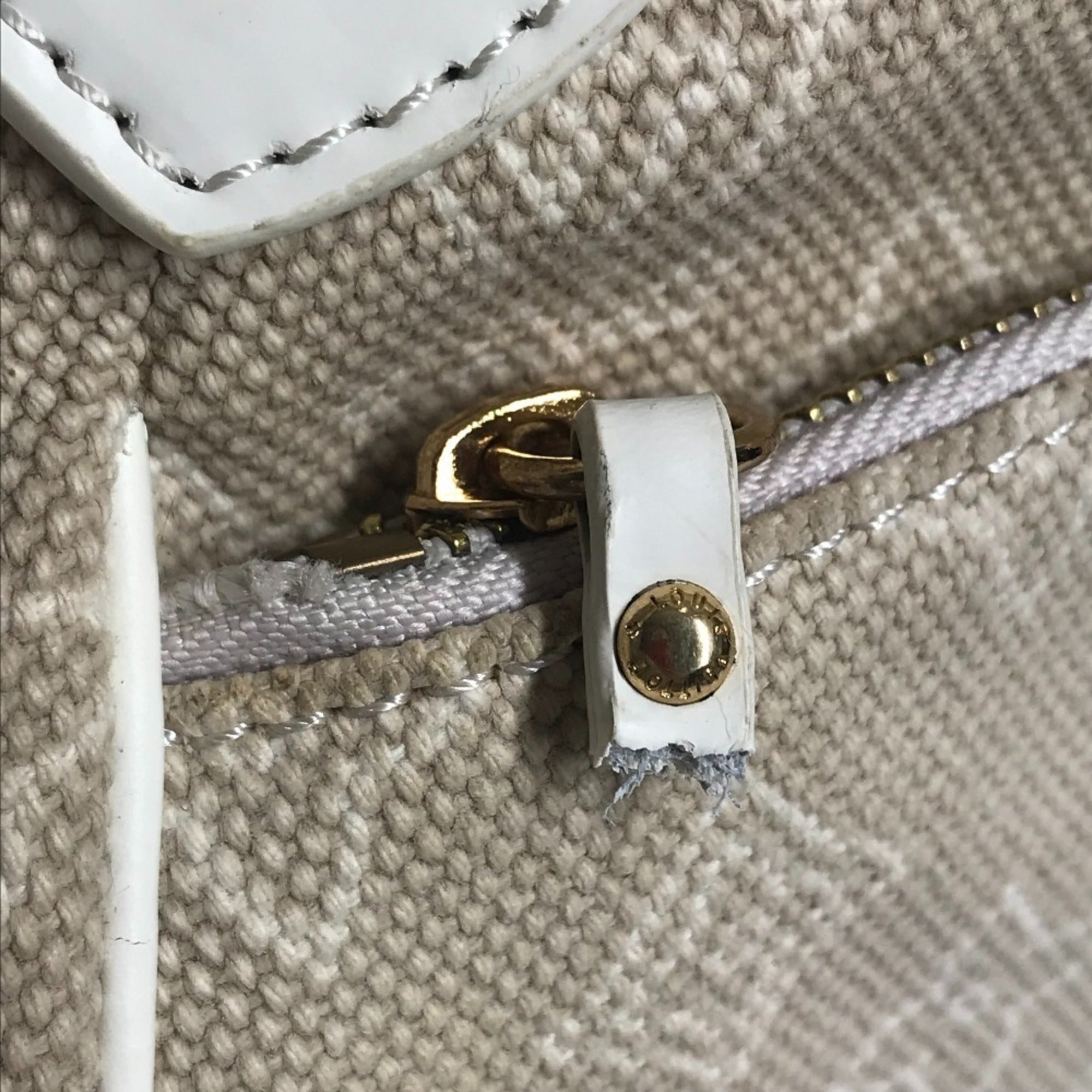 Louis Vuitton Beige White Canvas Leather Shoulder Bag Tote Bag