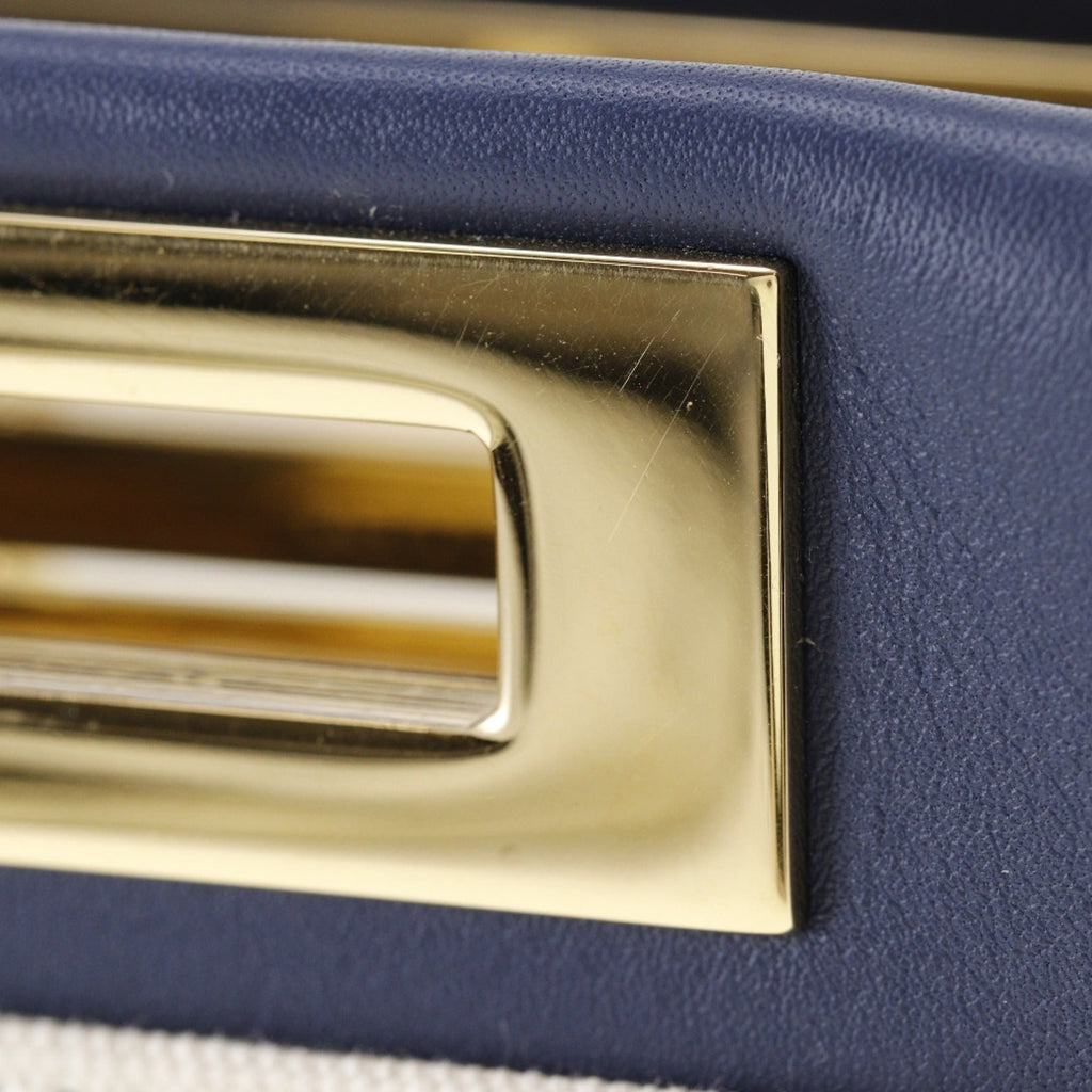 Fendi Navy White Canvas Leather Handbag