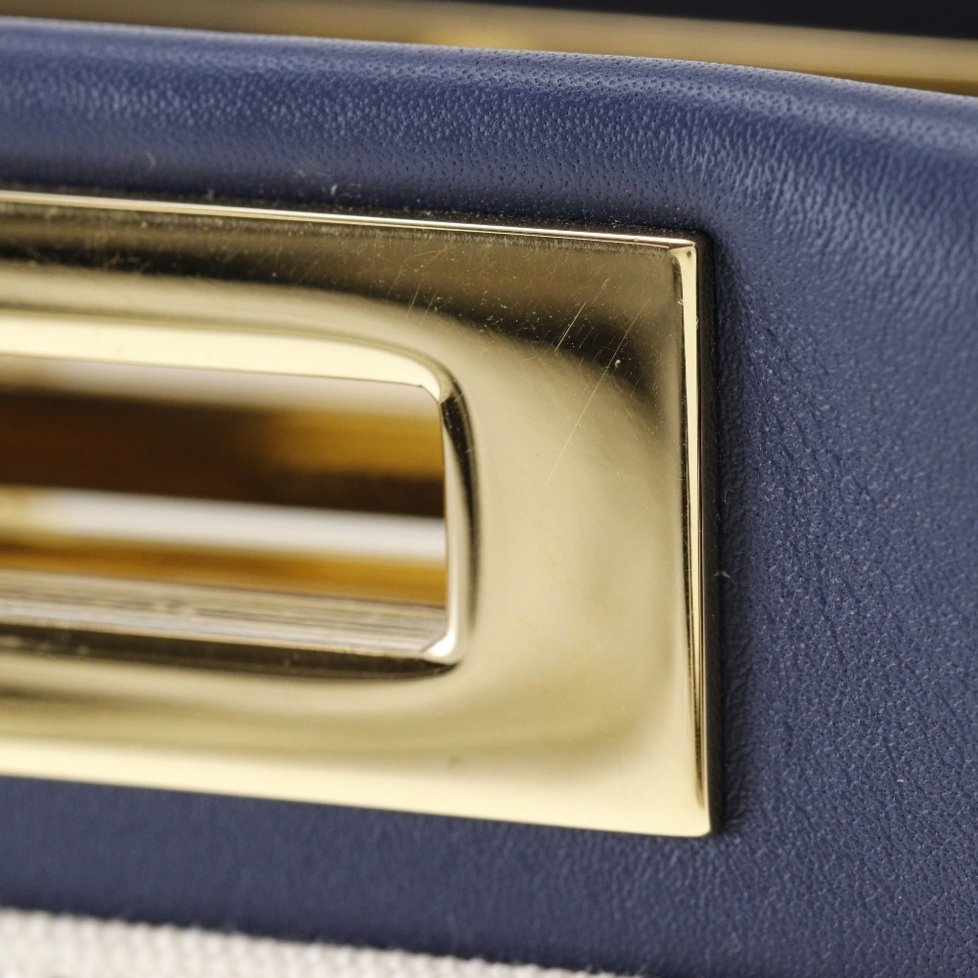 Fendi Navy White Canvas Leather Handbag