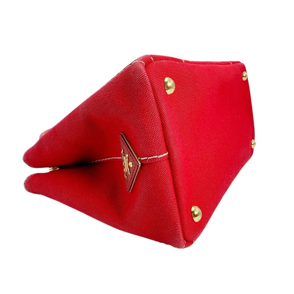 Prada Red Color Canvas Tote Bag