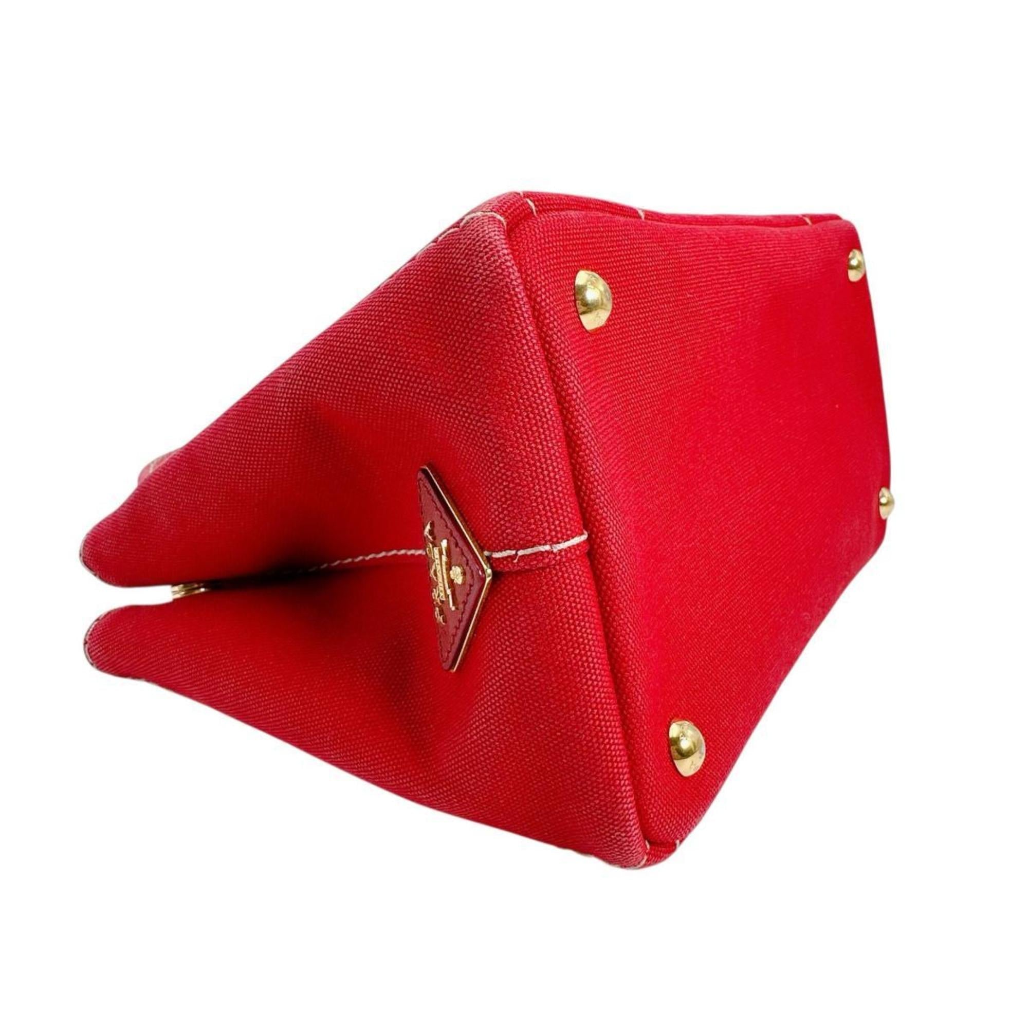 Prada Red Color Canvas Tote Bag