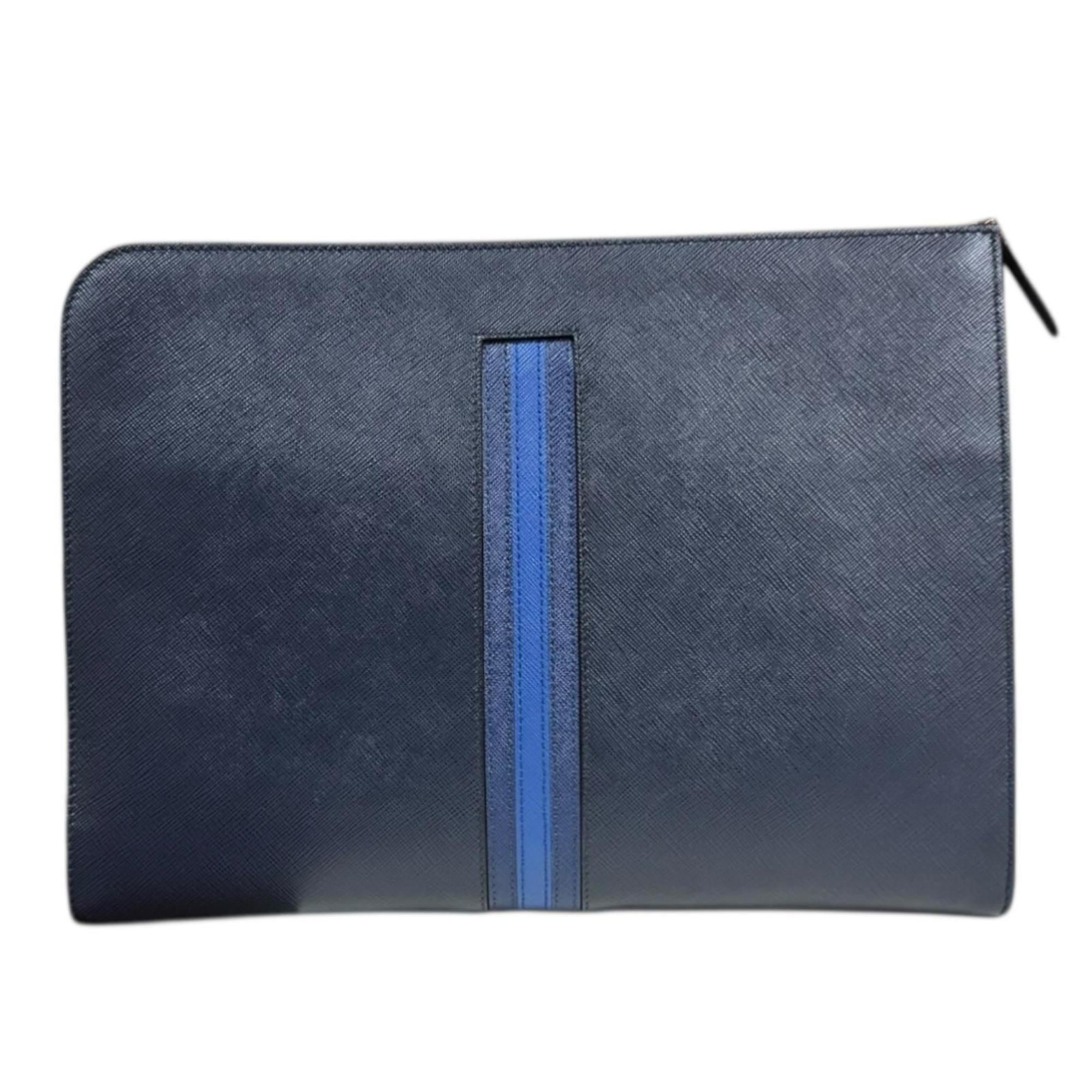 Prada Blue Navy Leather Clutch Bag