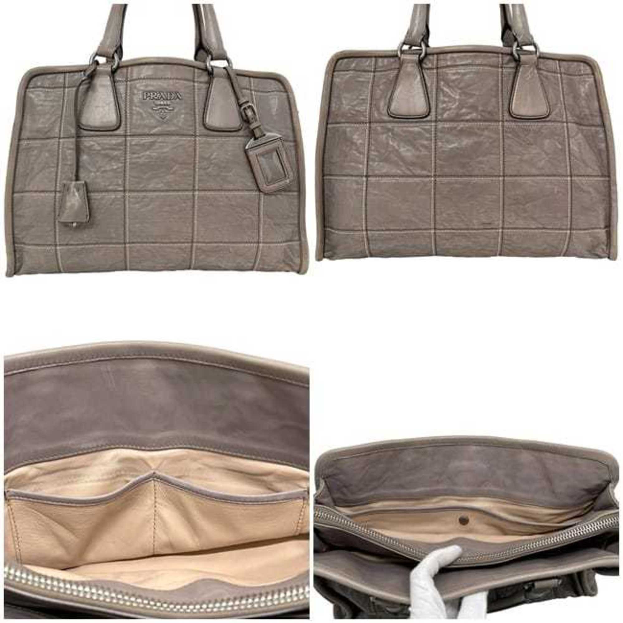 Prada Gray Nappa Leather Leather Handbag Shoulder Bag Tote Bag