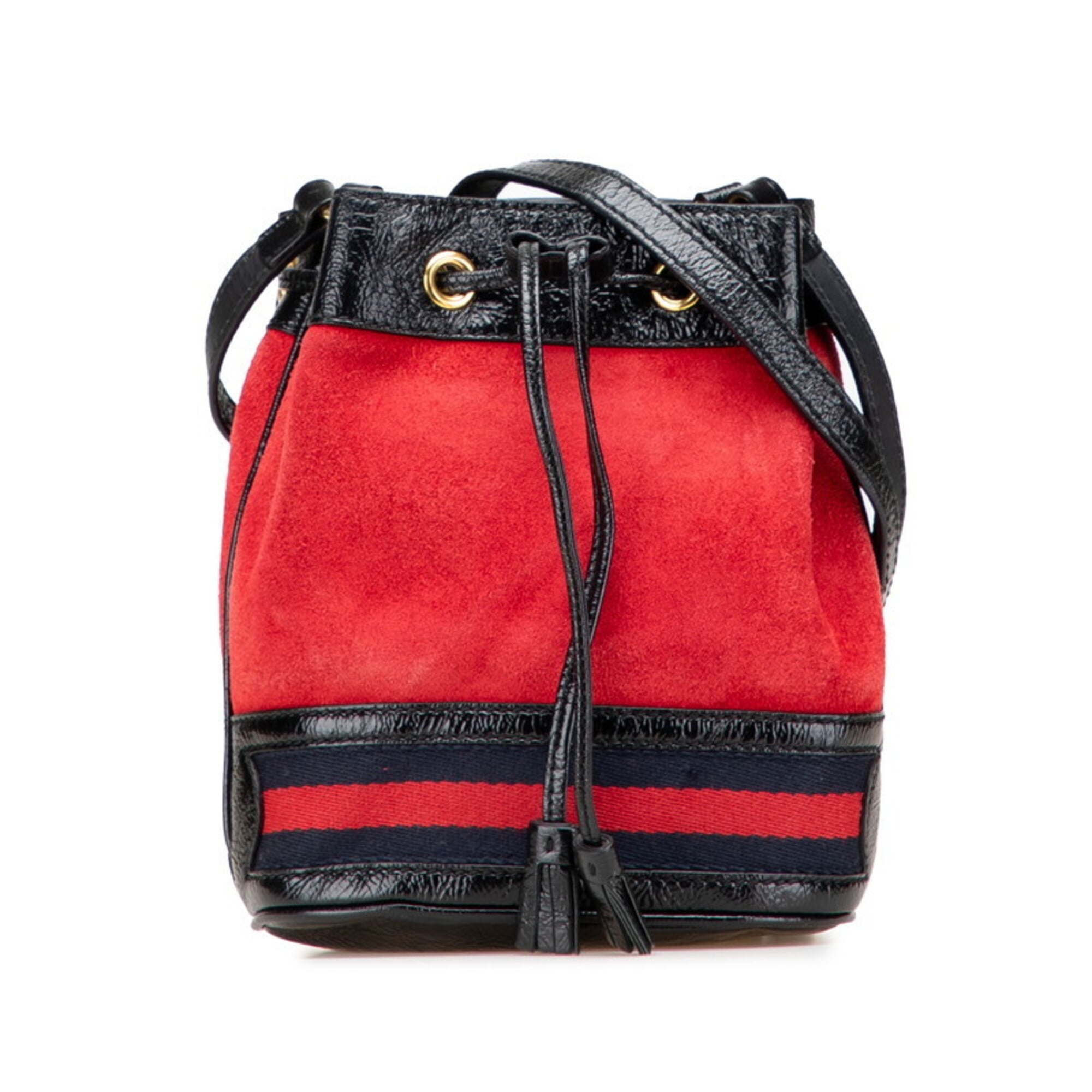 Gucci Black Red Color Leather Shoulder Bag (Pre-Owned)