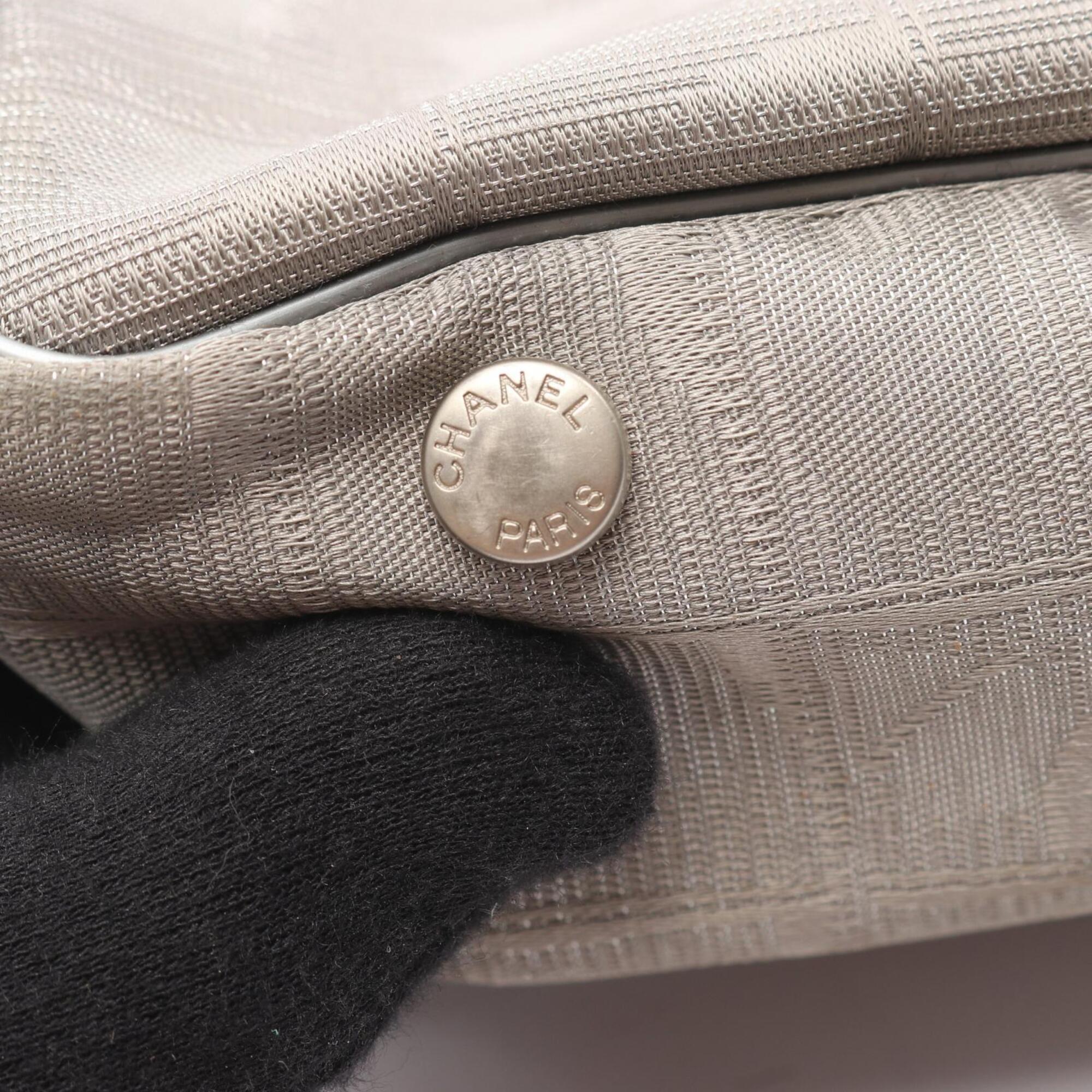 Chanel Gray Silver Leather Nylon Canvas Handbag Tote Bag
