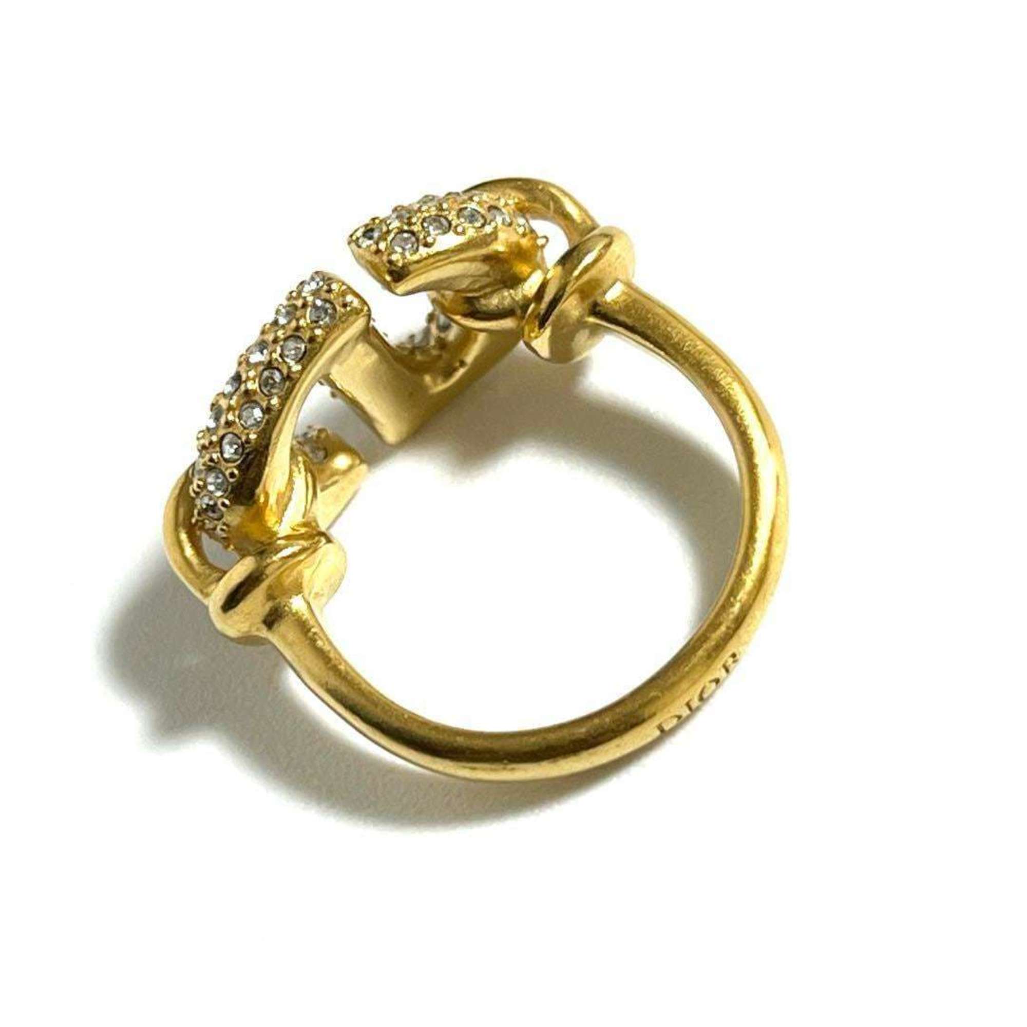 Christian Dior Metal Rhinestone Band Ring (Pre-Owned)
