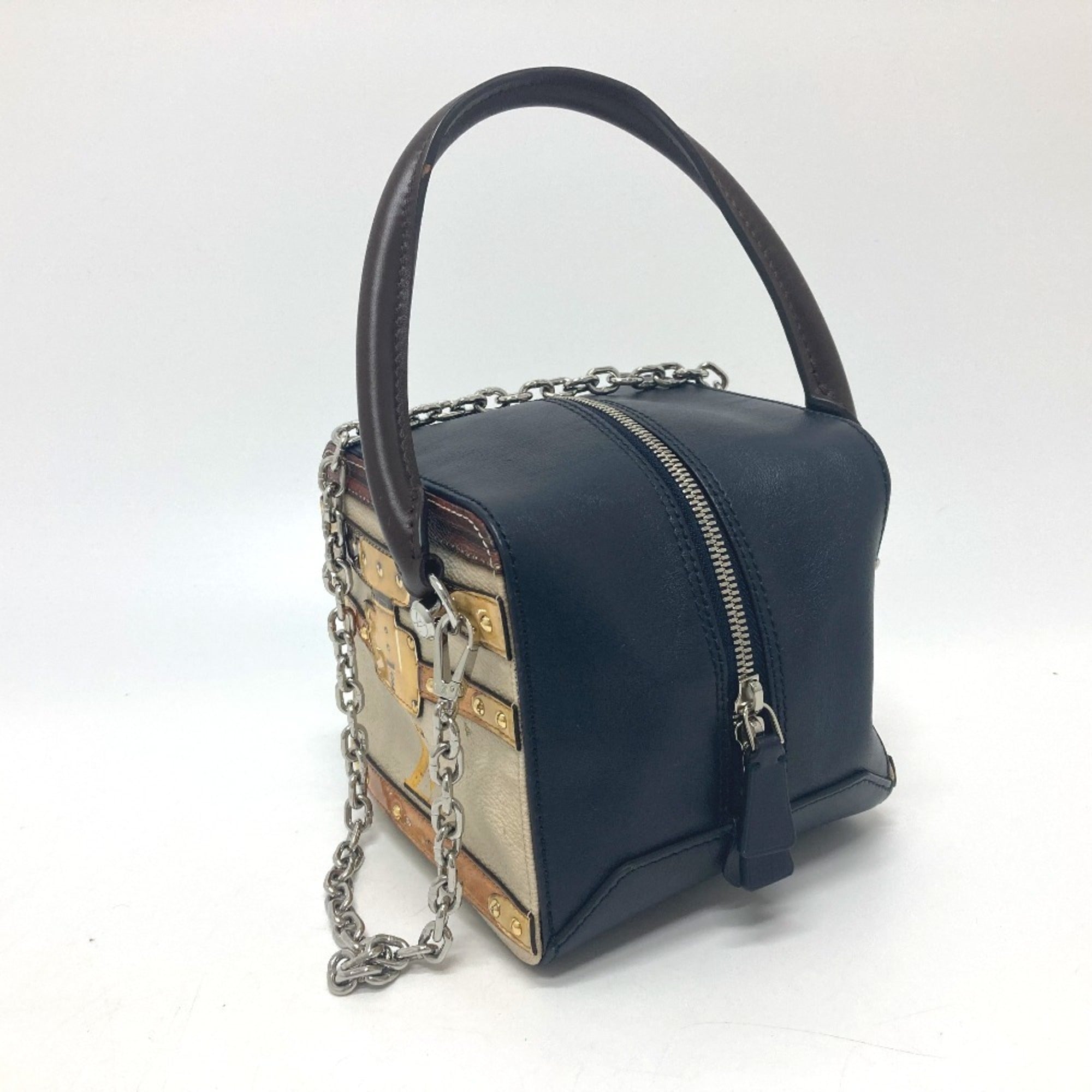 Louis Vuitton Beige Black Leather Handbag