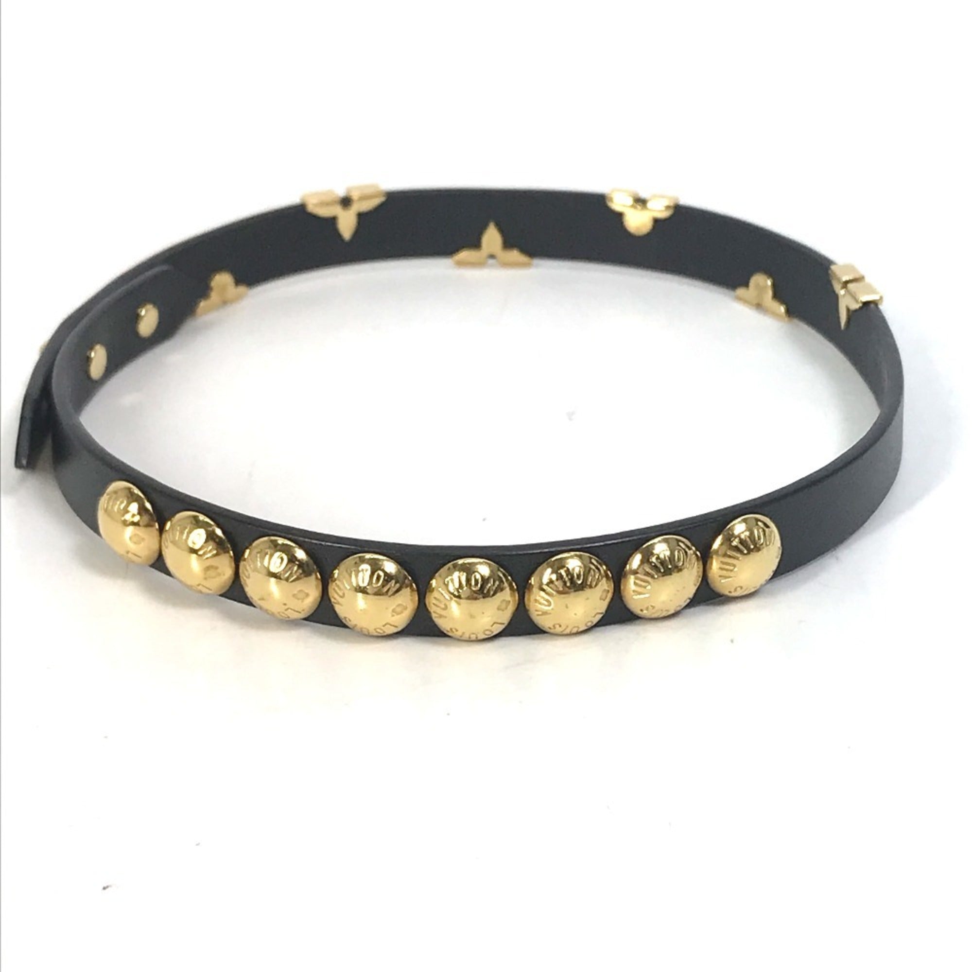 Louis Vuitton Monogram Gold Black Leather Charm Bracelet