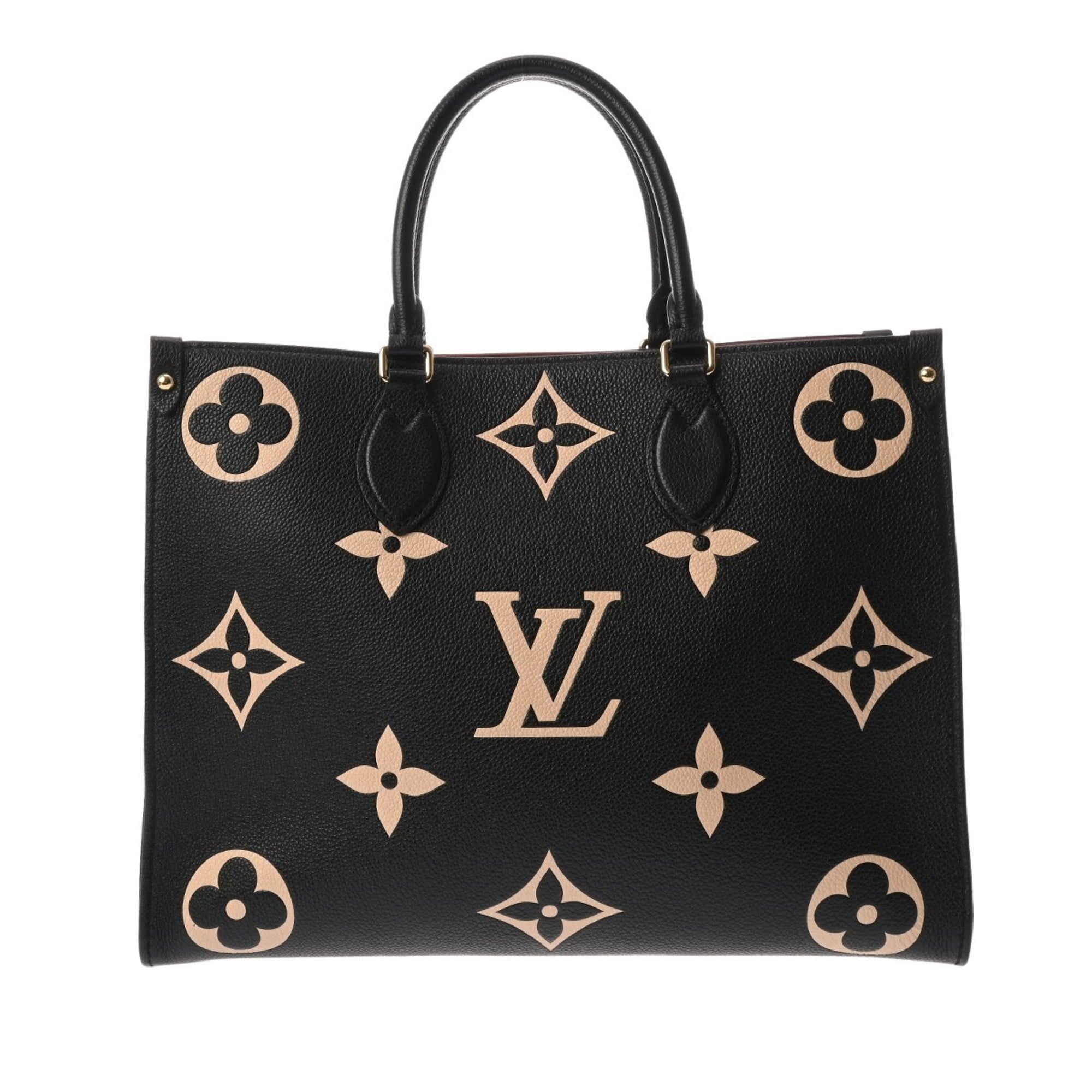 Louis Vuitton Beige Black Leather Handbag