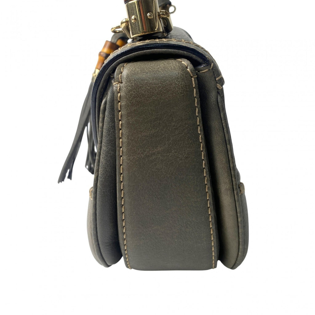 Gucci Brown Gray Leather Handbag Shoulder Bag (Pre-Owned)