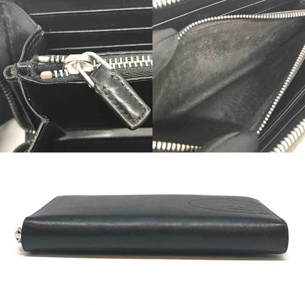 Prada Black Saffiano Triangle Long Wallet (Bi-Fold)