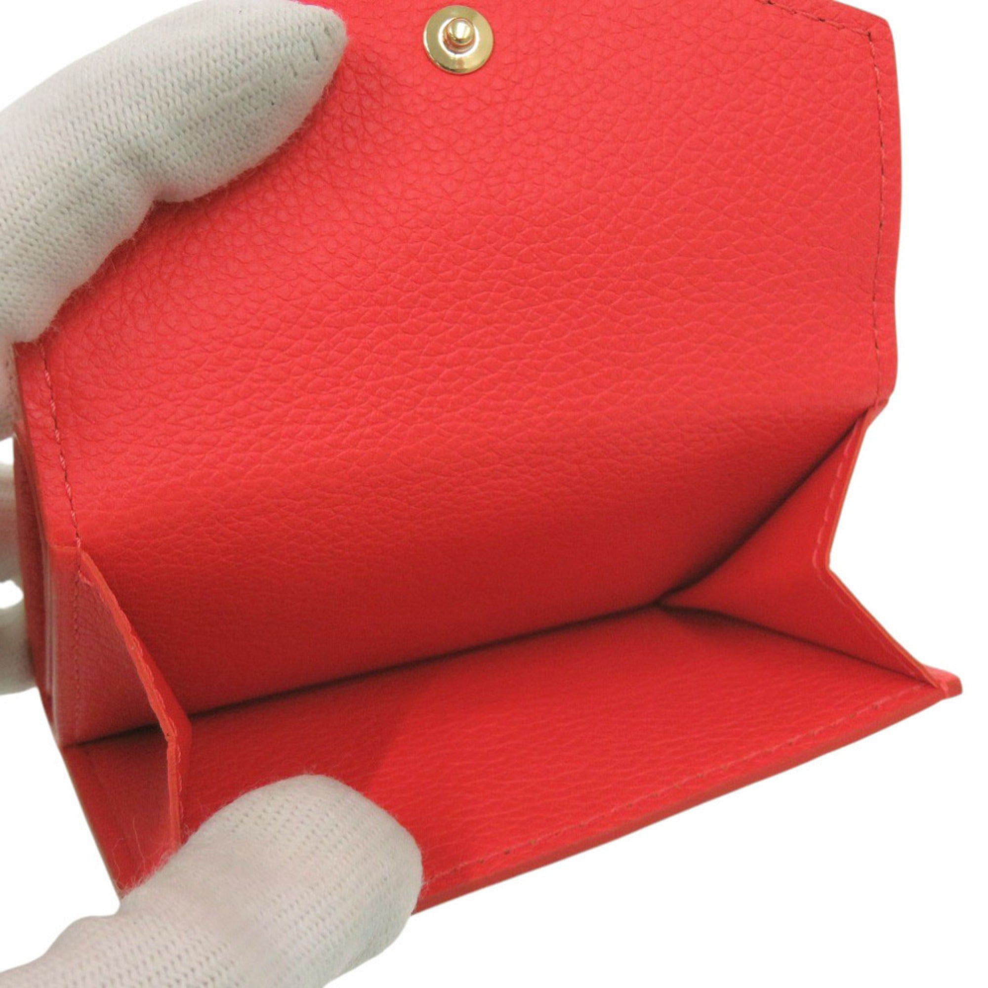 Louis Vuitton Red Color Leather Wallet (Tri-Fold)