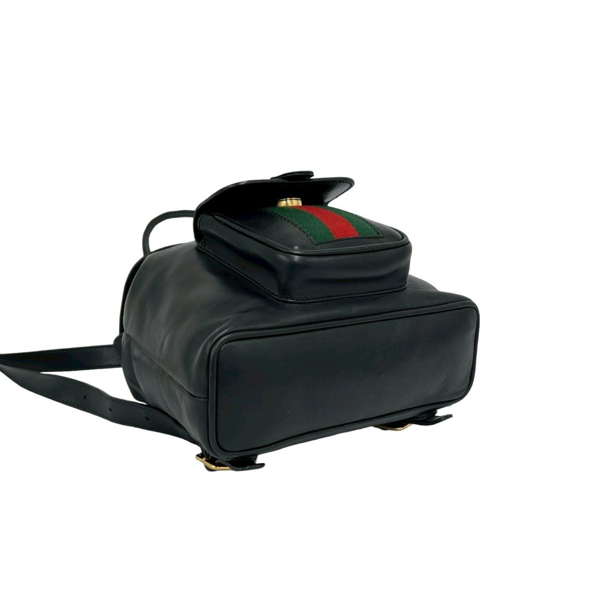 Gucci Black Green Red Color Leather Bamboo Backpack (Pre-Owned)
