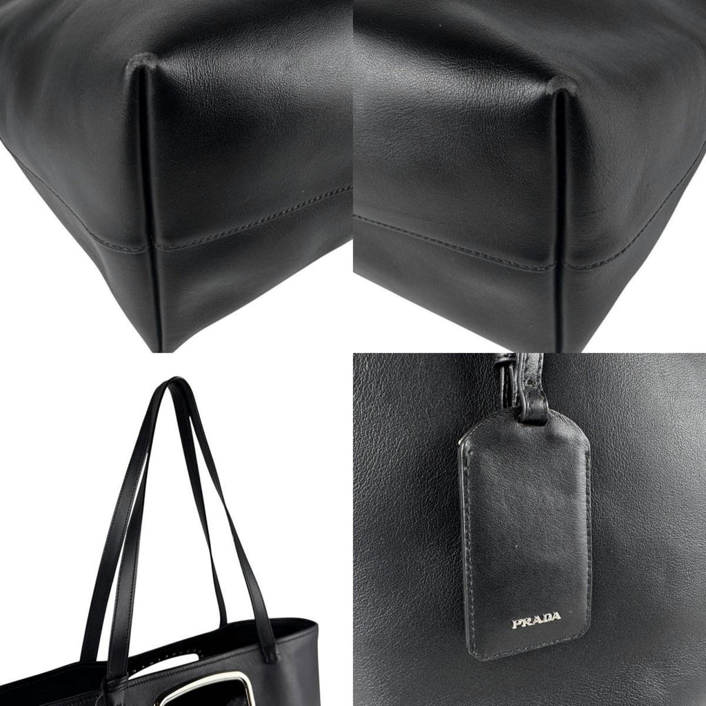 Prada Black Leather Handbag Shoulder Bag Tote Bag