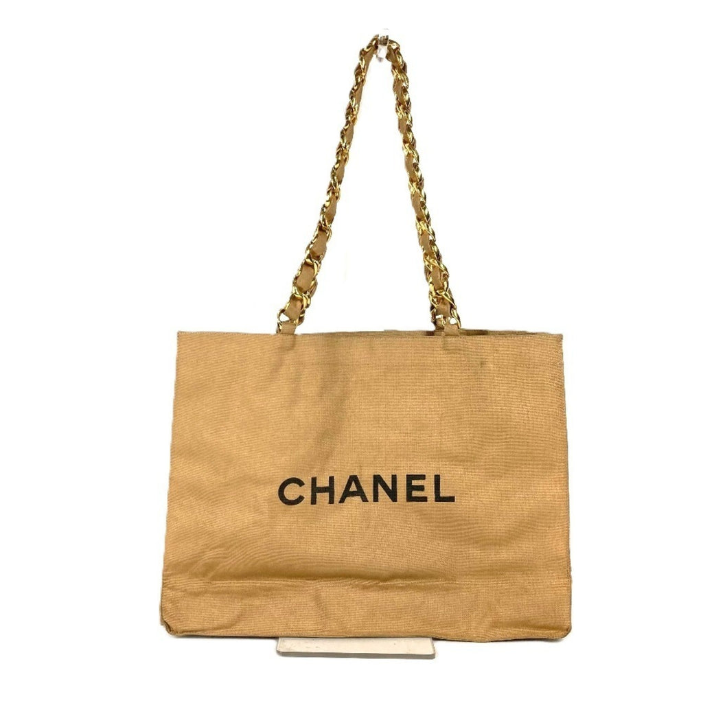 Chanel Beige Black Canvas Shoulder Bag Tote Bag