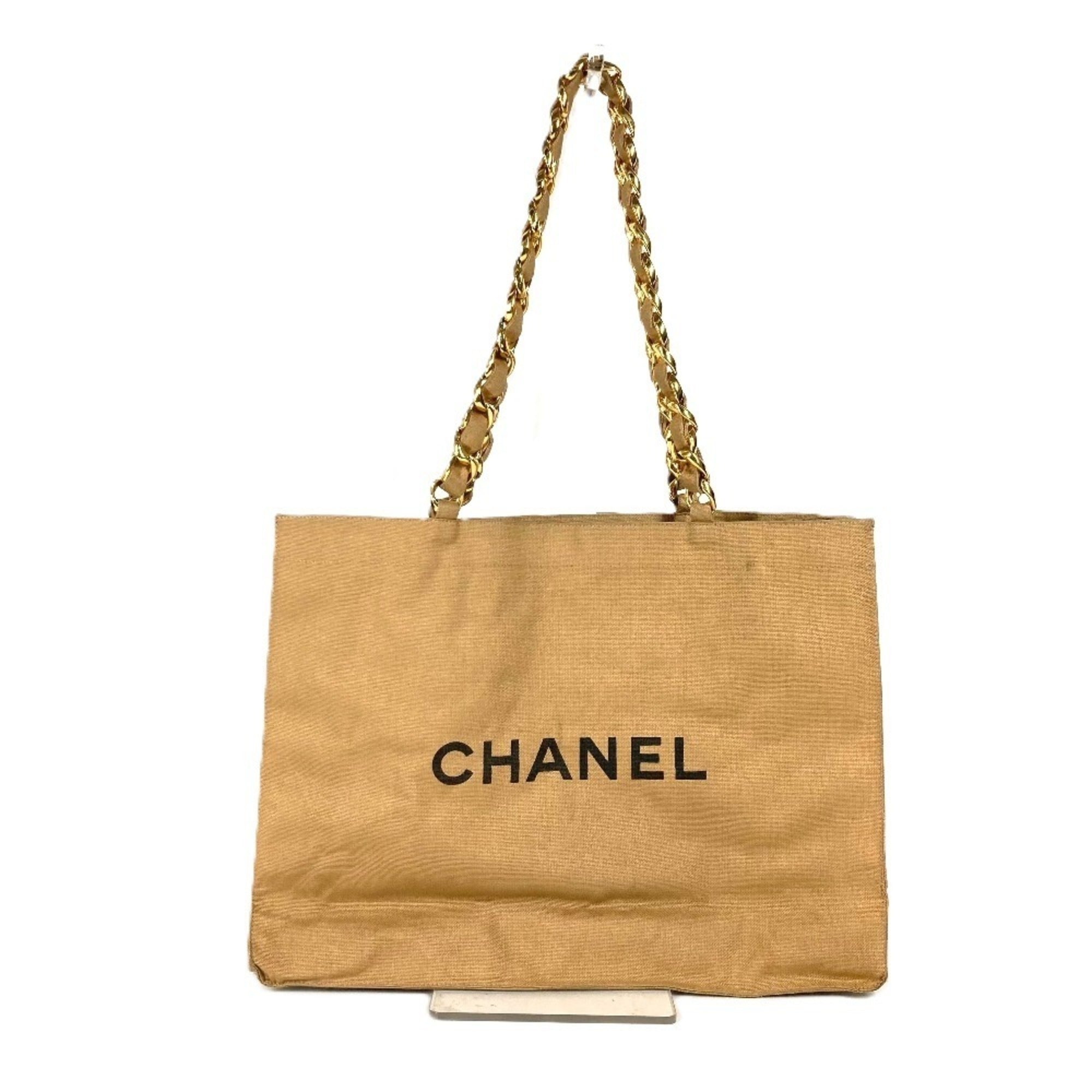 Chanel Beige Black Canvas Shoulder Bag Tote Bag