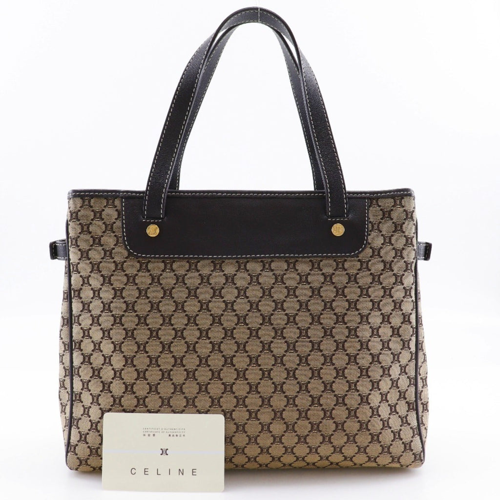 Celine Macadam Brown Canvas Leather Handbag