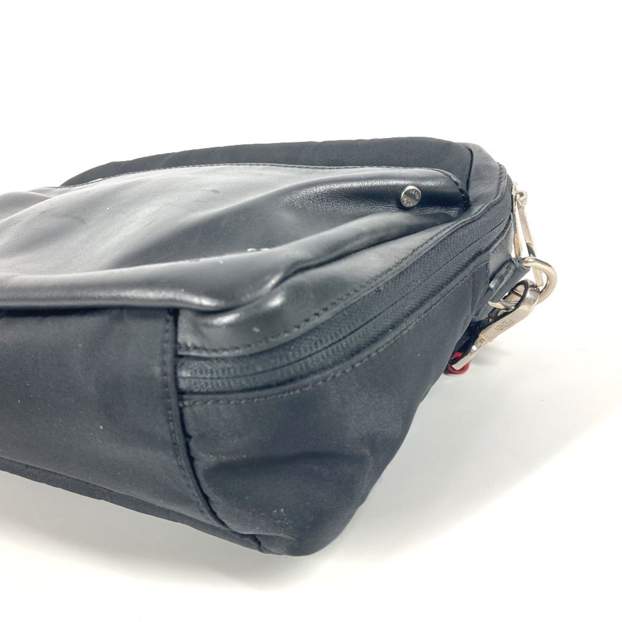 Fendi Black Nylon Leather Handbag Pochette Shoulder Bag