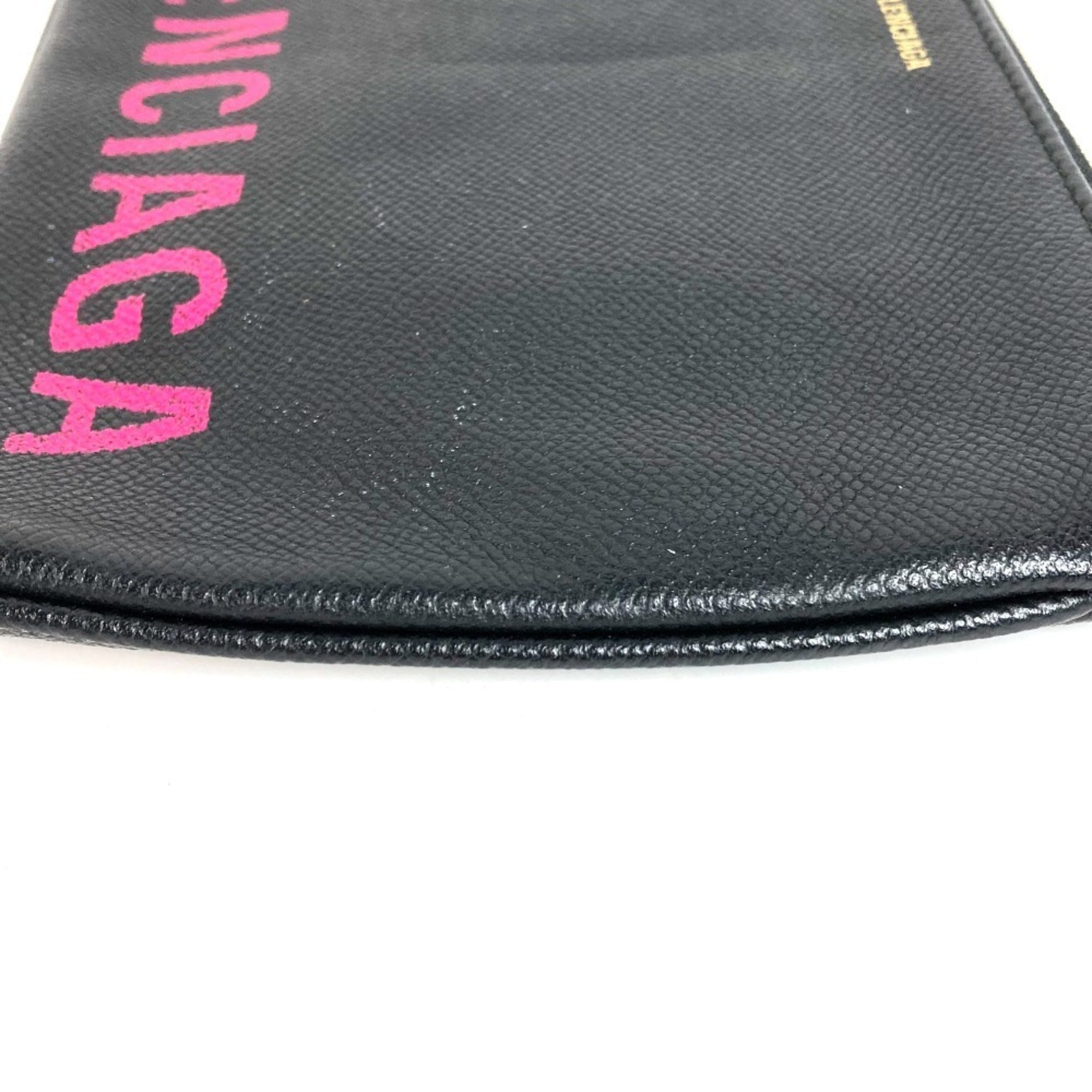 Balenciaga Black Pink Leather Clutch Bag Hand