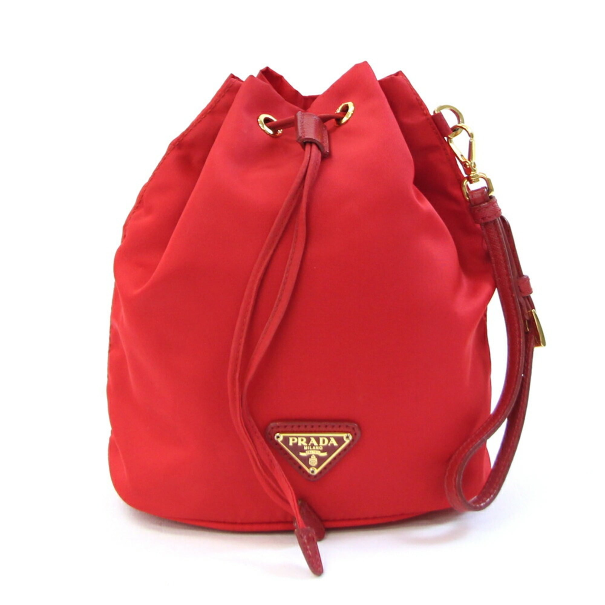 Prada Red Color Nylon Leather Handbag Pouch