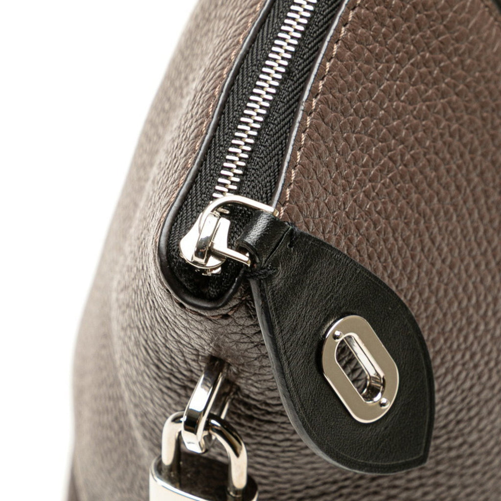 Louis Vuitton Dark Brown Off-White Leather Handbag