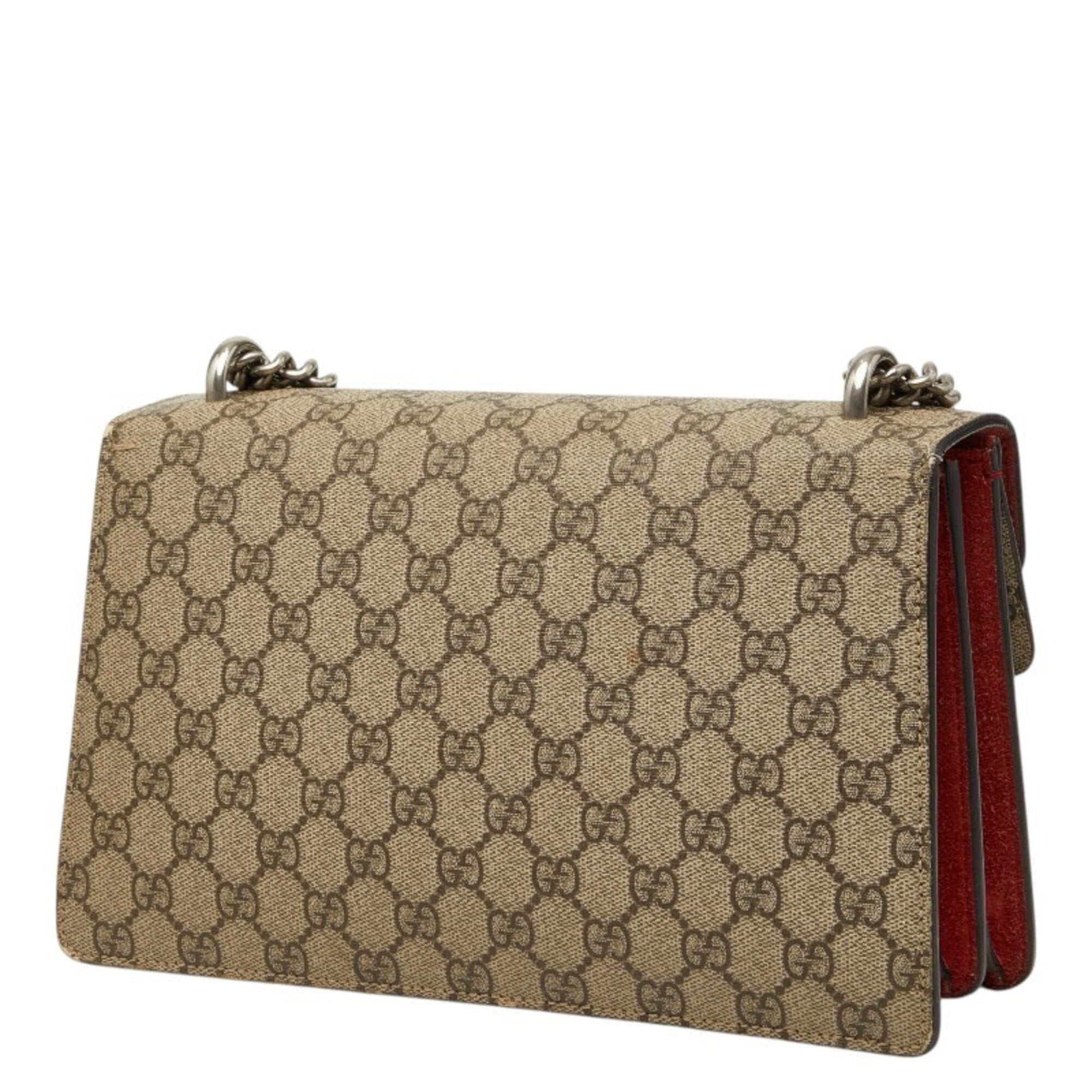 Gucci Beige Red Color Pvc Suede Shoulder Bag (Pre-Owned)