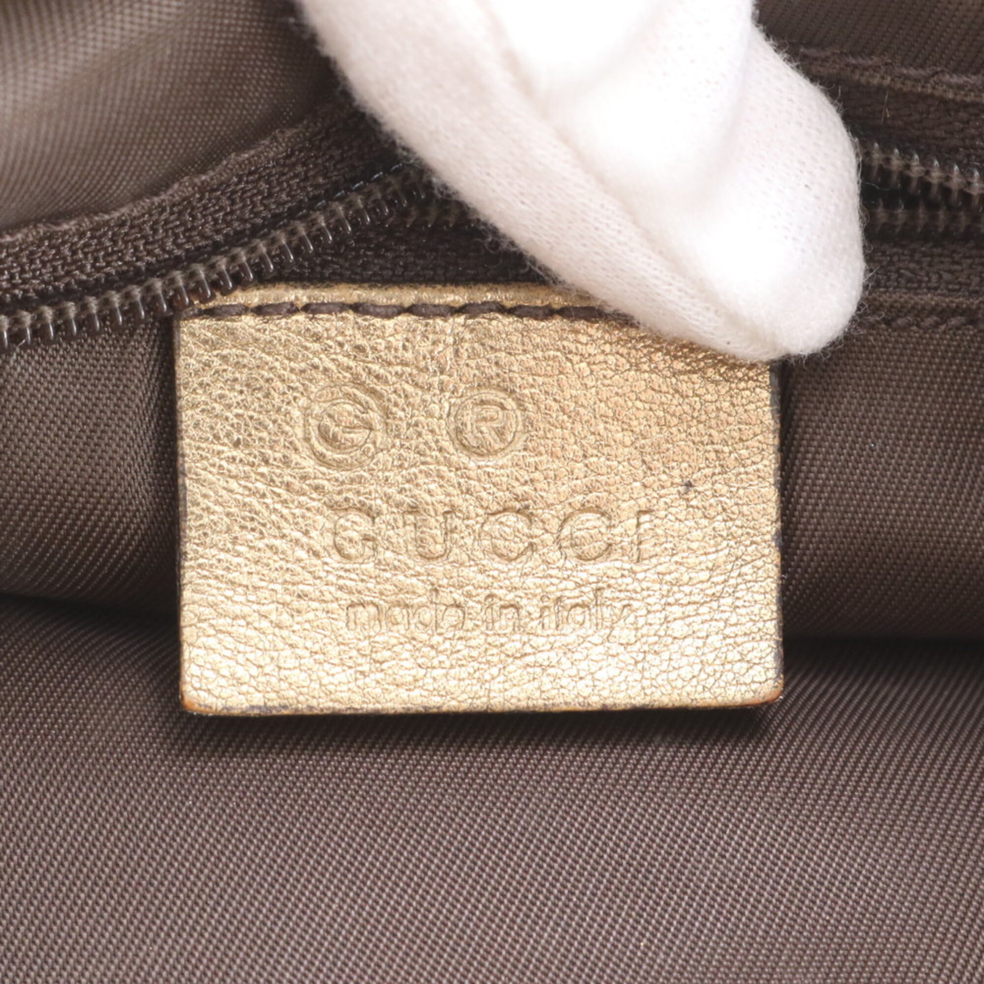 Gucci Brown Gold Leather Canvas Handbag Shoulder Bag Tote Bag (Pre-Owned)