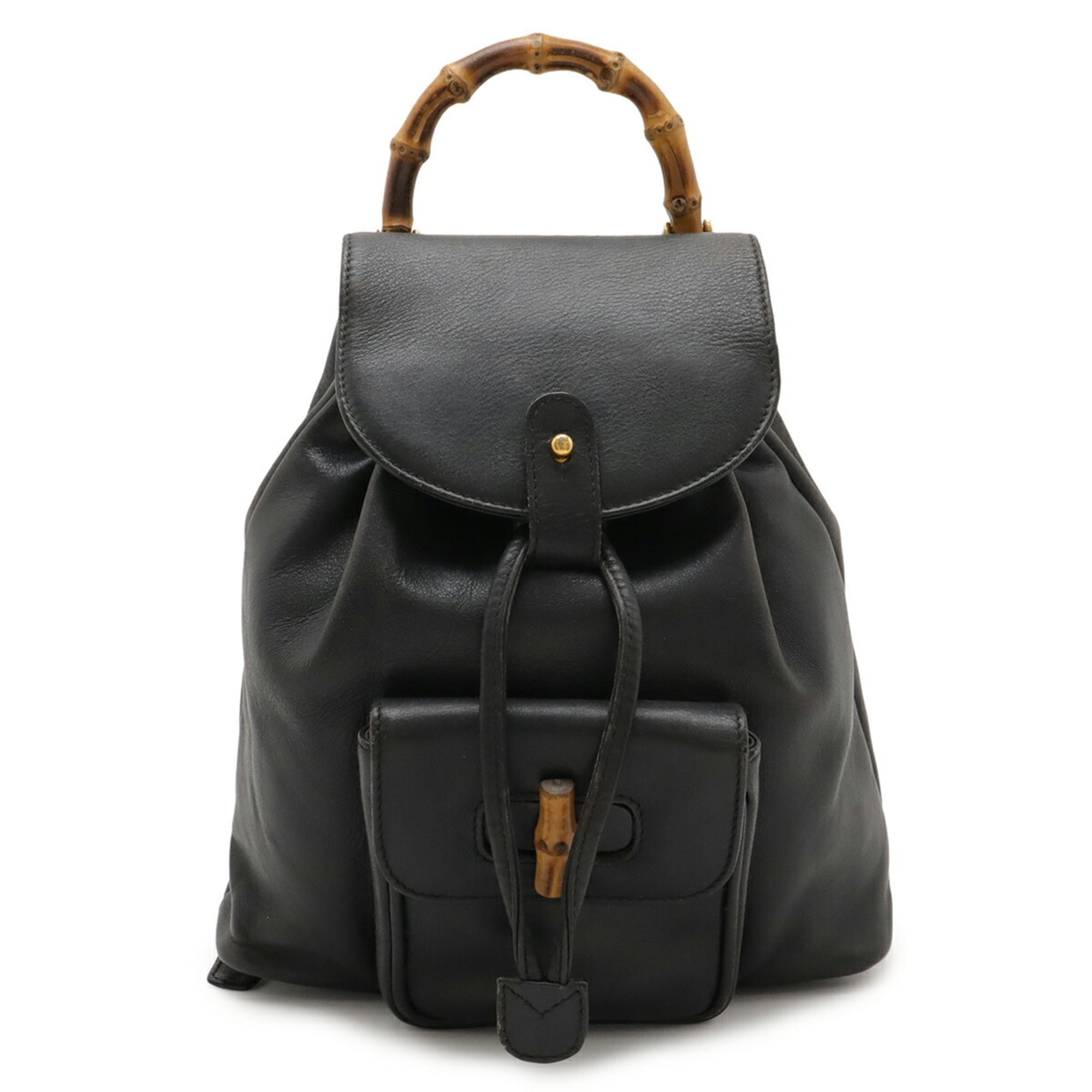 Gucci Black Bamboo Leather Backpack Shoulder Bag (Pre-Owned)