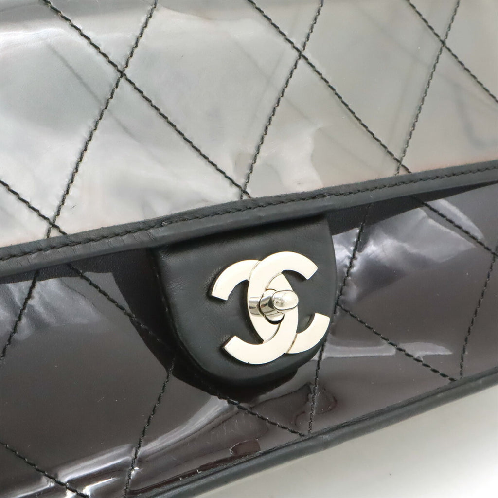 Chanel Matelasse Clear Black Vinyl Leather Handbag Shoulder Bag