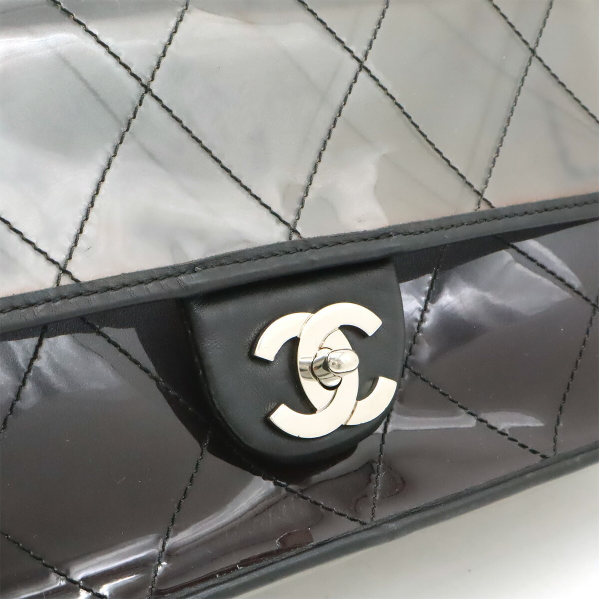 Chanel Matelasse Clear Black Vinyl Leather Handbag Shoulder Bag