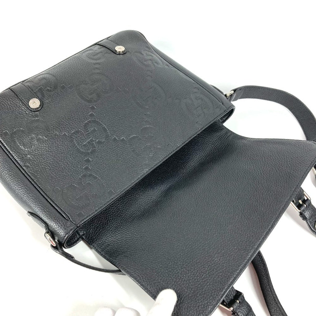 Gucci Black Leather Messenger Bag Shoulder Bag (Pre-Owned)