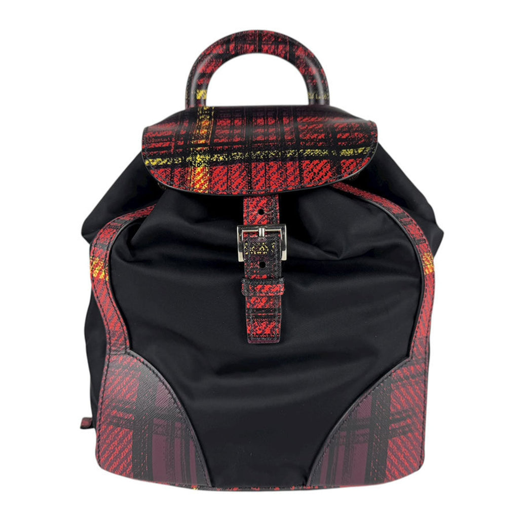 Prada Black Red Color Nylon Leather Backpack