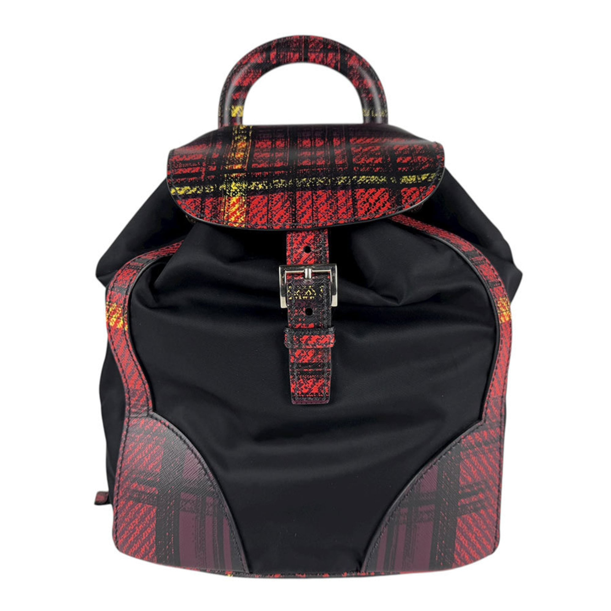 Prada Black Red Color Nylon Leather Backpack